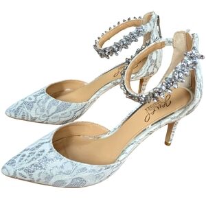 Jewel Badgley Mischka Lace d'Orsay Heels with Crystal Ankle Strap Size 6